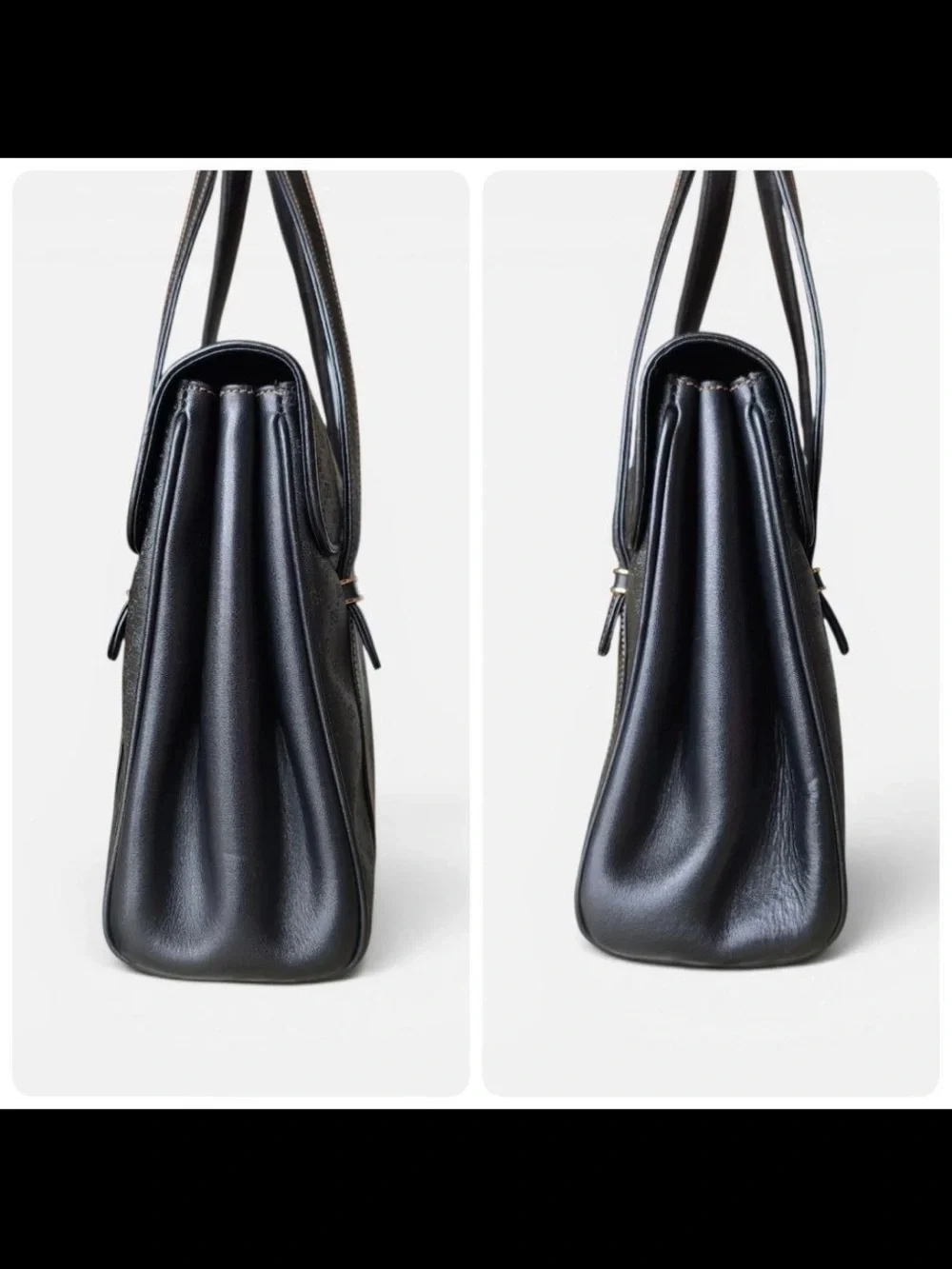 Gucci Black Monogram Satchel with Gold-Tone Oval Emblem